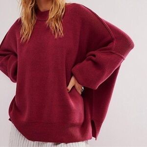 Free People Women’s Easy Street Tunic Oversized Garnet Burgundy Sweater Size XS